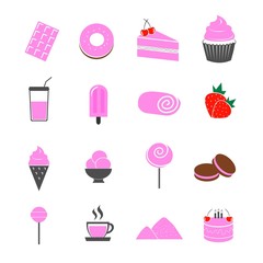 dessert strawberry flavor icons set vector