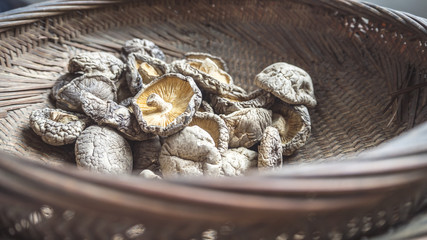 Dried mushroom in a basket