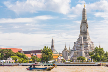 Wat Arun Temple and Chao Phraya Rive at Bangkok, Thailand.