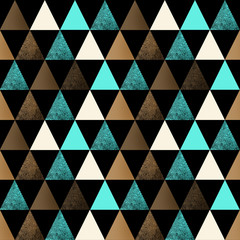 Seamless geometric pattern. brown, black, turquoise triangles.
