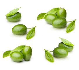Green olives with leaves