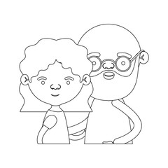 sketch silhouette of half body couple elderly of grandmother with with wavy hair and bald bearded grandfather with glasses