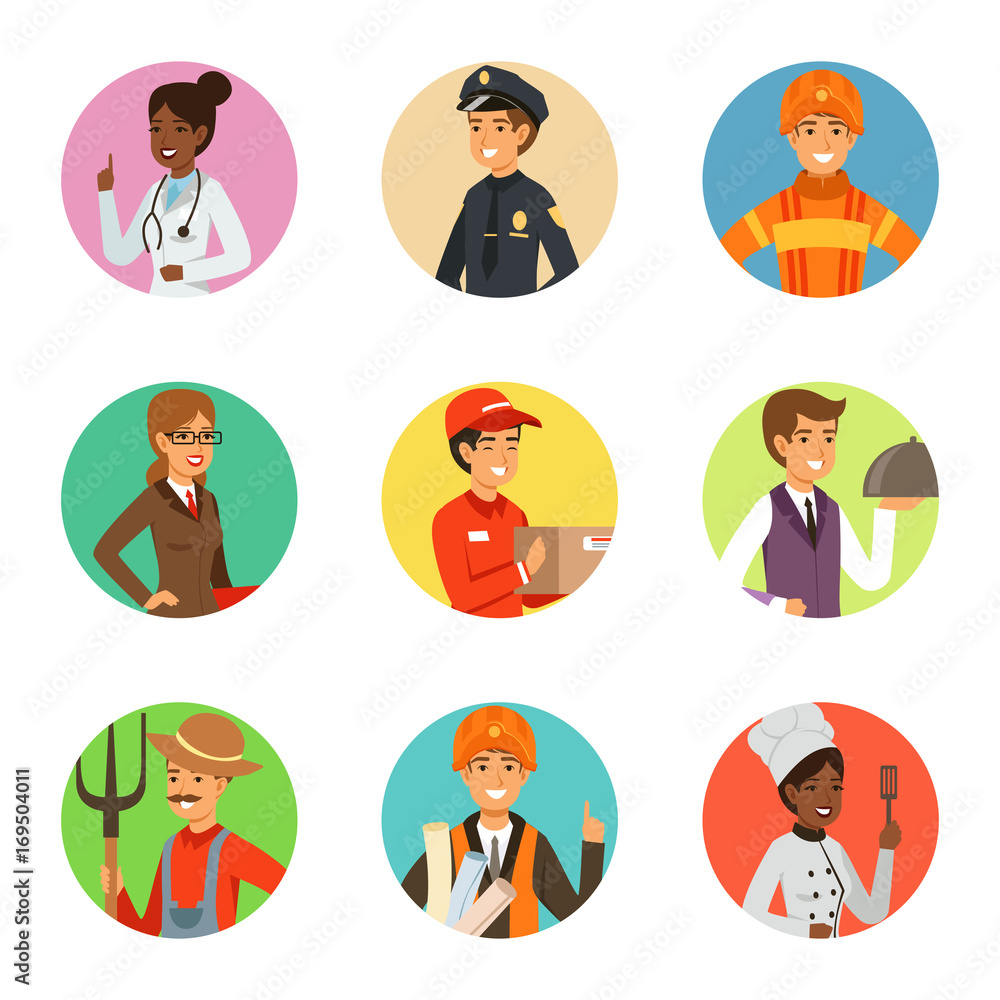 Poster vector avatars set with different professions