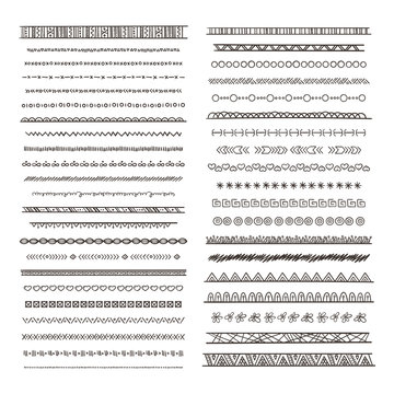 Tribal borders illustrations in boho style. Vector collection isolate. Hand drawn pictures