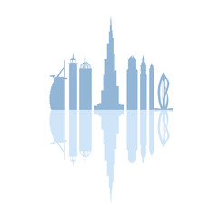 Vector illustration of United Arab Emirates skyscrapers silhouette. Dubai buildings and symbol.