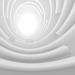 White Architecture Circular Background. Abstract Tunnel Design. 3d Architecture Render