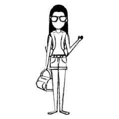 beautiful woman with bag avatar character vector illustration design