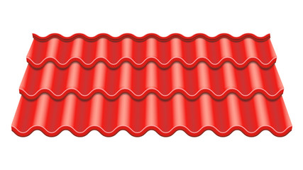 Red Corrugated Tile Vector. Element Of Roof. Ceramic Tiles. Fragment Of Roof Illustration. © PikePicture