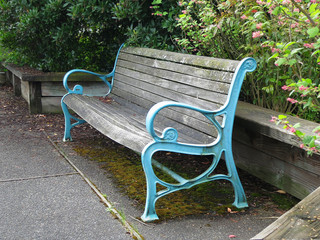 Ornate blue park bench