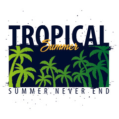 Tropial Summer graphic with palms. T-shirt design and print. Vector illustration