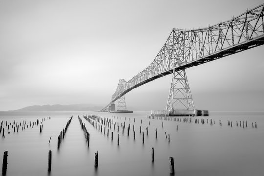 Astoria–Megler Bridge and old pier pilings