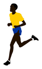Fototapeta na wymiar African sportsman marathon racer running vector illustration. Healthy lifestyle sports man. Traditional sport race. Urban runners on the street. 