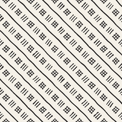 Hand drawn style ethnic seamless pattern. Abstract geometric tiling background in black and white. Vector freehand doodle texture.