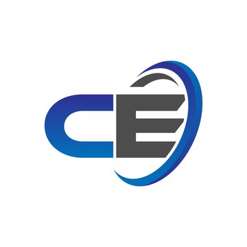 vector initial logo letters ce with circle swoosh blue gray