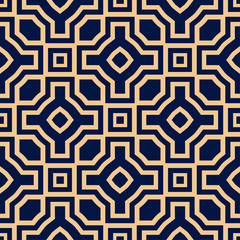 Geometric golden blue seamless pattern
