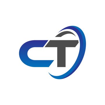 vector initial logo letters ct with circle swoosh blue gray