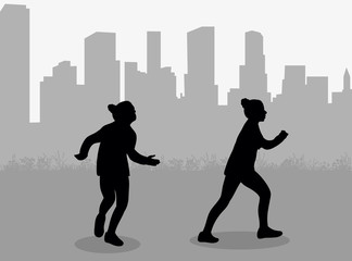 isolated silhouette of children dancing, joy, childhood