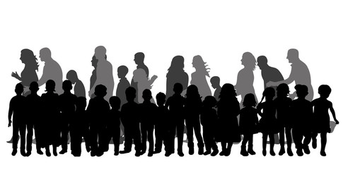 vector, isolated crowd of walking people and children
