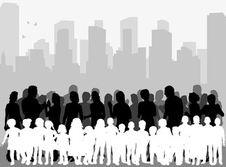 Vector, isolated crowd of people and children