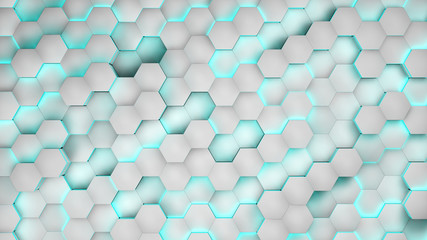 Hexagon textures with white light. 3D render
