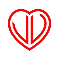 initial letters logo vu red monogram heart love shape