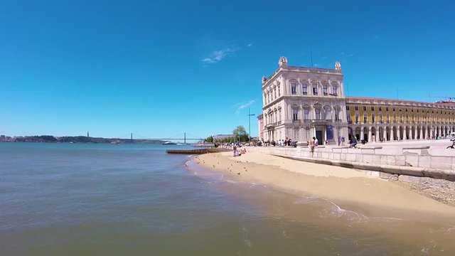 LISBON, PORTUGAL - AUGUST 18, 2017: view river Tejo, slow motion