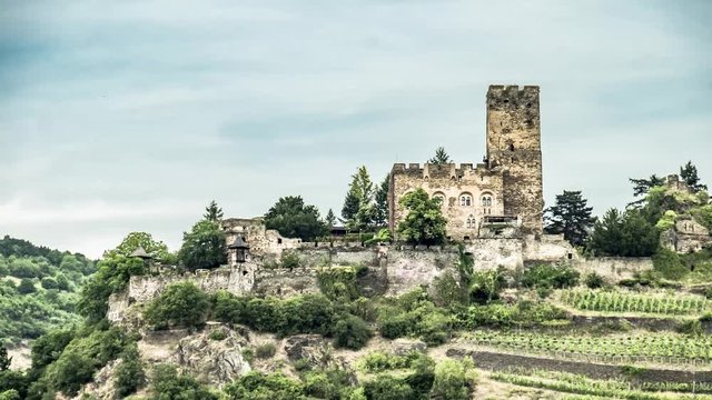 Time lapse of Gutenfels castle at Kaub in the famous Rhine Gorge north of Rudesheim