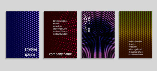 Minimalistic abstract vector halftone covers design. Future geometric template. Vector templates for placards, banners, flyers, presentations and reports