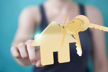 Businesswoman eco house concept 3D rendering