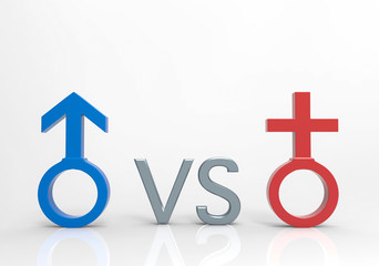 Obraz premium 3d illustration. Male blue gender sign compare with Female red gender sign on white background