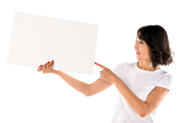 woman pointing at empty board
