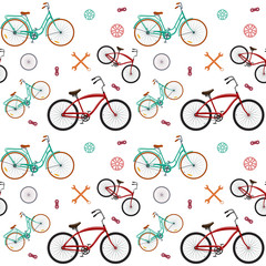 Seamless pattern with cute retro bikes