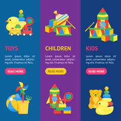 Child Toys Banner Vecrtical Set . Vector