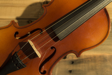 Still life violin on wooden table