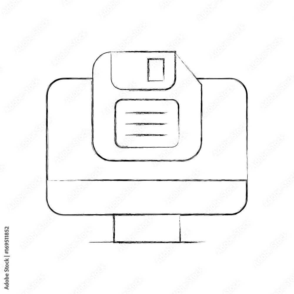 Poster computer with floppy disk isolated icon vector illustration design