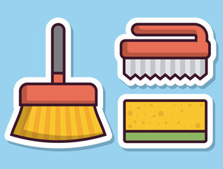 cleaning equipment related icons over blue background colorful design vector illustration