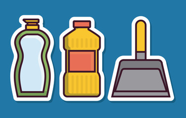 cleaning equipment related icons over blue background colorful design vector illustration