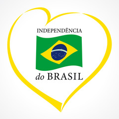 Love Brazil emblem colored. Independence day of Brazil vector yellow heart and national flag on white background