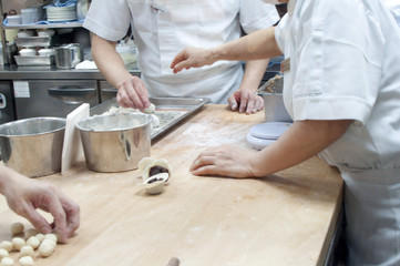 Making dumplings in a restaurant