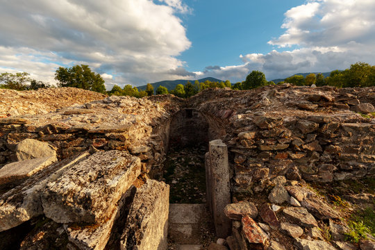 A wide angle shot of the Roman ruins of Sarmizegetusa in Deva, Transylvania, Romania