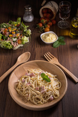 spaghetti carbonara on the plate spaghetti concept