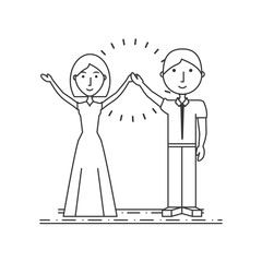 couple woman and man with the hands up vector illustration