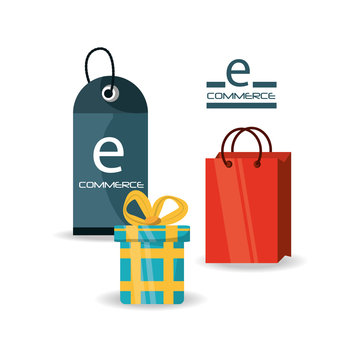shopping online with technology equipment connect vector illustration
