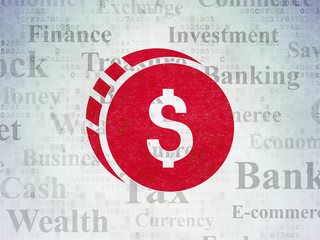 Money concept: Dollar Coin on Digital Data Paper background
