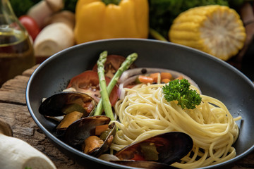 Delicious Italian spaghetti Mussel