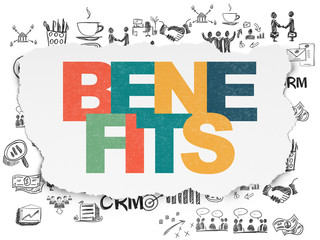 Finance concept: Benefits on Torn Paper background