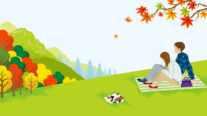 Obraz na płótnie Canvas Couple picnic in the Autumn nature