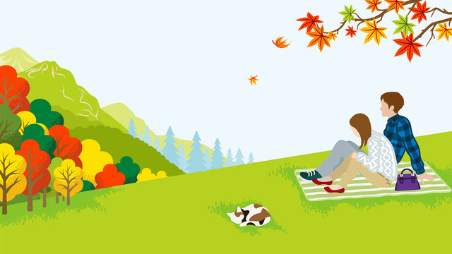 Couple picnic in the Autumn nature