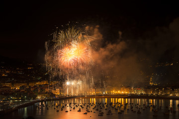 Fireworks at San Sebastian over La Concha beach