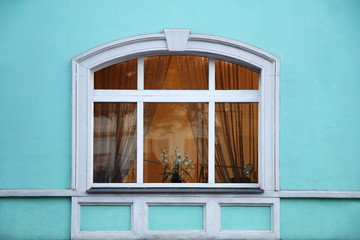 The facade of the window of the old house
